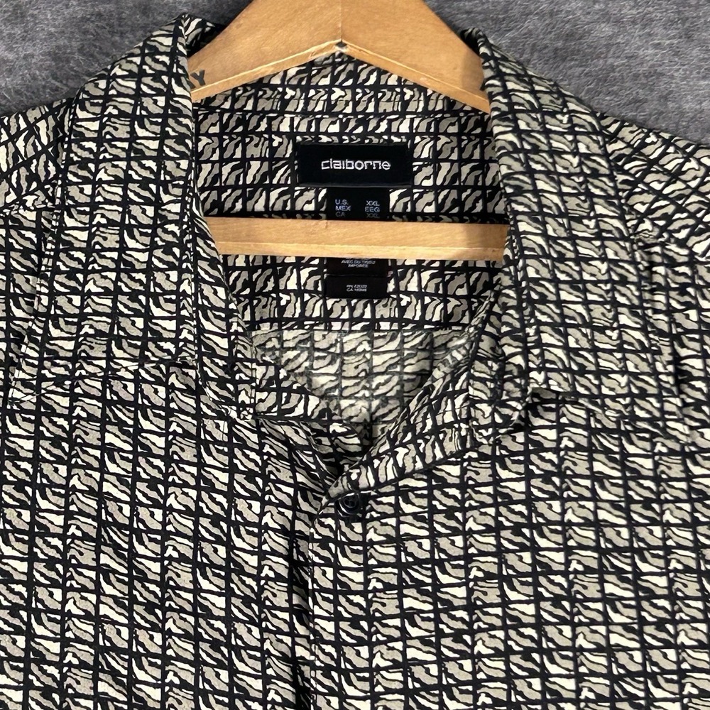 Claiborne Button Down Black Tan Geometric Print Shirt Sz 2XL Short Sleeve